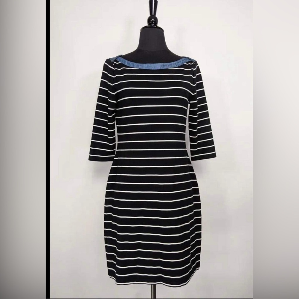 6.TOMMY HILFIGER WOMEN’S 3/4 Sleeve  Shirt Dress, Black and White striped Size:M